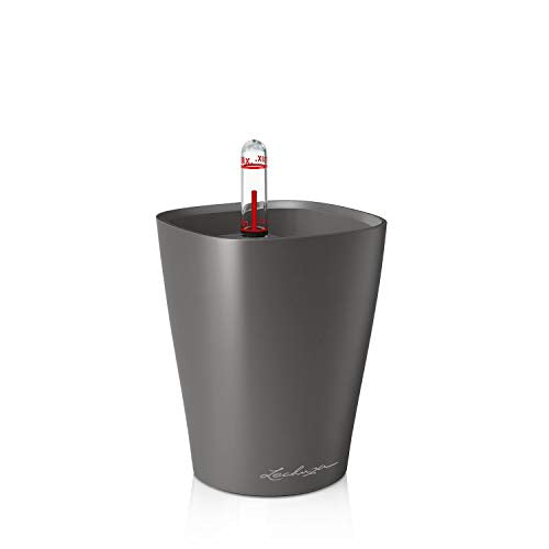 Lechuza Mini Deltini Self-Watering Garden Planter, Charcoal, 4" x 4" x 5"
