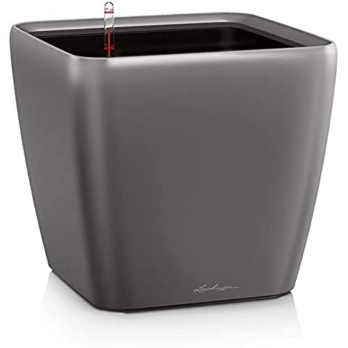 LECHUZA Quadro LS 50 Large Flower Indoor/Outdoor Garden Floor Self-Watering Planter with Drainage Hole with Plant Substrate Contemporary Poly Resin H47 L50 W50 cm Dark Grey 11.4 Kg