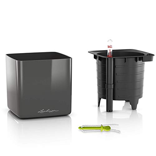 Lechuza Cube Glossy 14 Self-Watering Garden Planter, Scarlet, 6" x 6" x 5"