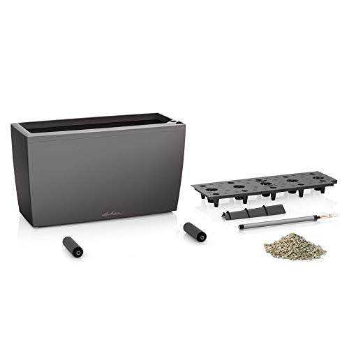 LECHUZA CARARO 75 Self Watering Planter Large Garden Flower Plant Pot Indoor/Outdoor Floor Planter with Drainage Hole and Plant Substrate Poly Resin H43 L75 W30 cm Black High-Gloss