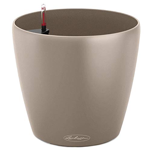 Lechuza Classico Color 21 All-in-One (Matte Smooth) Planter, Sand Brown, 9" x 9" x 8"