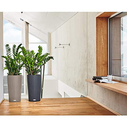 Lechuza Clindro 23 (Matte with incised pin Stripes) Planter, Sand Brown, 9" x 16" x 9"