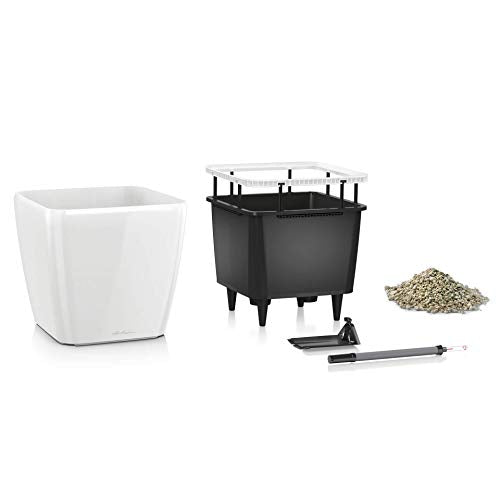 LECHUZA Quadro LS 21 Self Watering Planter Garden Flower Plant Pot Indoor/Outdoor Table Planter with Drainage Hole and Plant Substrate Poly Resin H20 L21 W21 cm Black High-Gloss