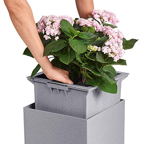 Lechuza 13700 Canto 30 Cube Self-Watering Garden Planter for Indoor and Outdoor Use, 12" x 12" x 12", Stone Grey
